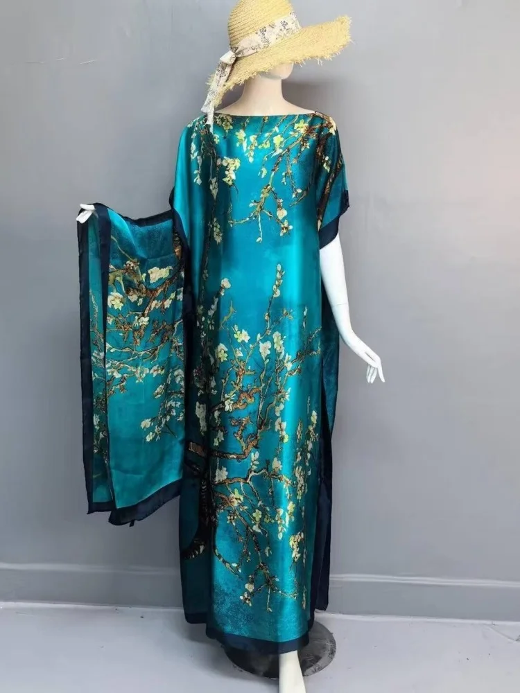 Фото 2025 neue Art Mode übergroße afrikanische Frauen Kleidung Dubai Dashiki Abaya Free Size Print Design mit Schal lockers langes K №1