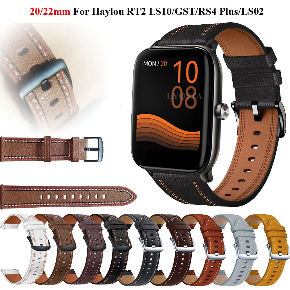 

20mm 22mm Watch Strap For Haylou RS4 LS12/Plus/LS02 Leather Sport Smart Watch Bracelet For Haylou RS3 LS04/RT2 LS10/RT LS05S/GST