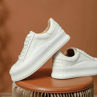 genuine leather white shoes women chunky platform tenis sneakers casual lace up ladies thick sole flats shoes female feetwear