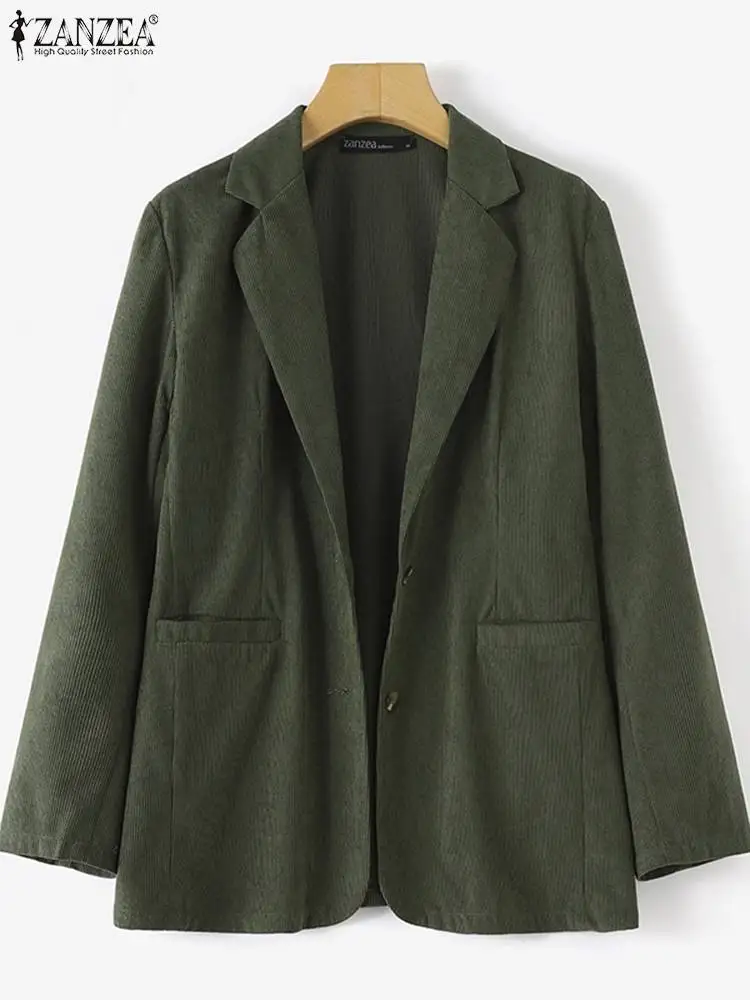 Винтажный вельветовый Блейзер ZANZEA женский костюм с длинным рукавом отложным