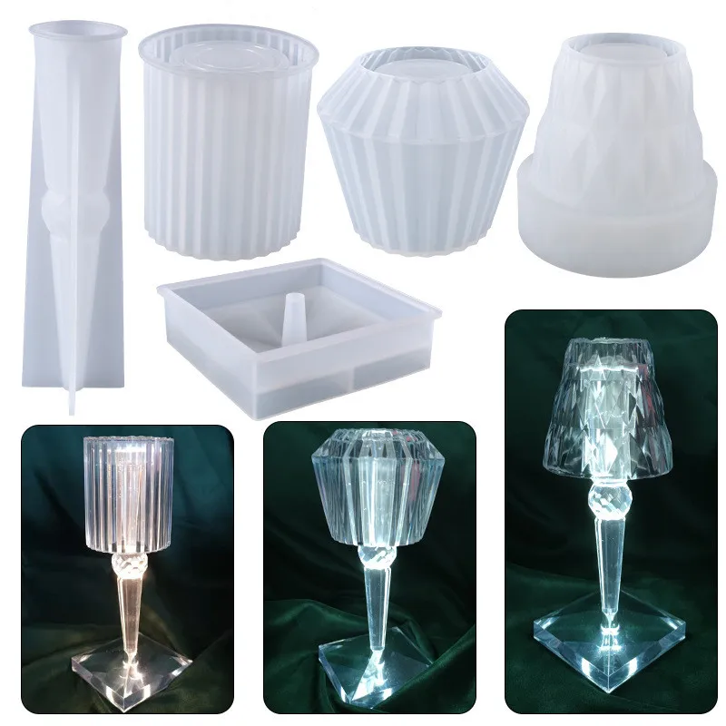 DIY Crystal Epoxy Resin Mold Mirror Diamond Pattern Small Table Lamp Pen Holder Storage Ornament Silicone Mould