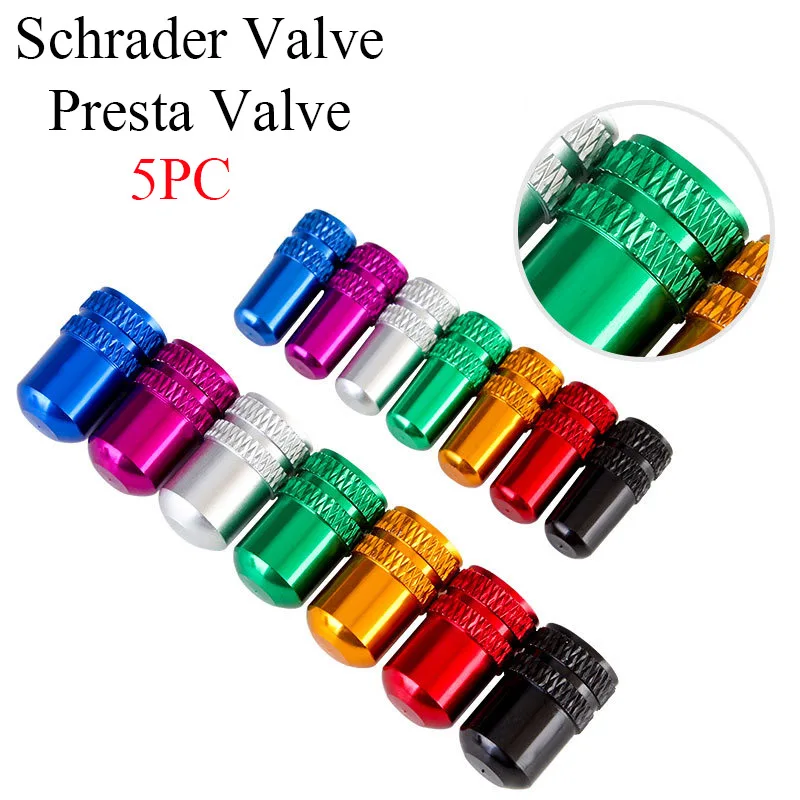 

5Pcs Aluminum Bicycle Tire Valve Cap Schrader/Presta Valve Cap Bike Tire Caps With Vacuum Tire Law Mouth Nut Cycling Accessories