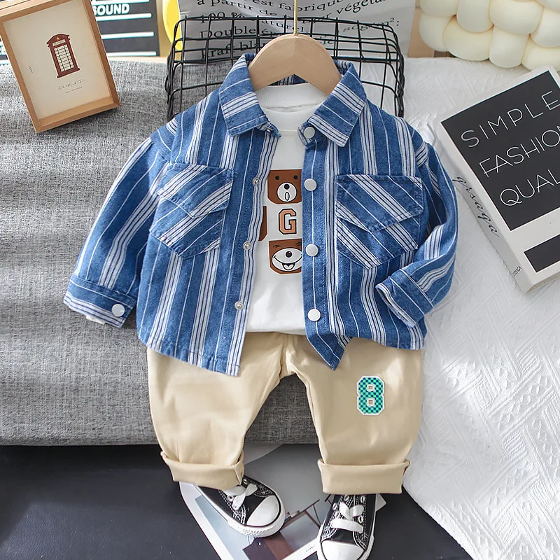 

3 шт., детский джинсовый комплект из футболки и брюк