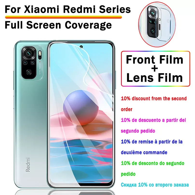 1000D Full Coverage Hydrogel Film For Xiaomi Redmi Note 10 Pro 9 8 7 9S 9A 9C Screen Protector For Redmi Note10 Pro Max K40 10X