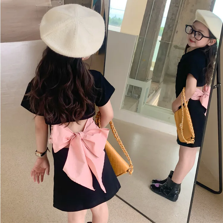 

Baby Girls Dress Cute Bow Child Girl Cotton Long t Shirts Tees 2022 New Summer Children's Princess Dresses Fashion Kids Clothing