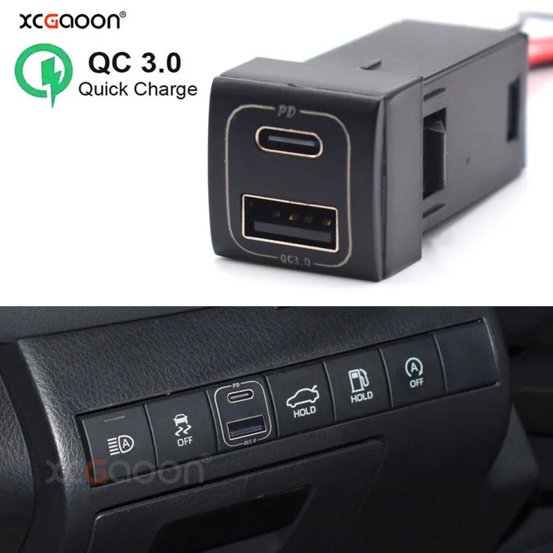 PD3.0 (Type-C) и USB QC3.0 мобильный телефон быстрое автомобильное зарядное устройство для Toyota Camry Corolla Rav4 Prado 2019 2020 2021