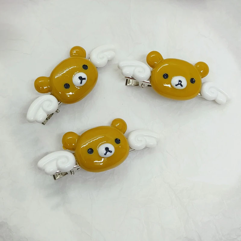 Kawaii Rilakkuma заколка для волос ангела мультфильм крылатый маленький медвежонок