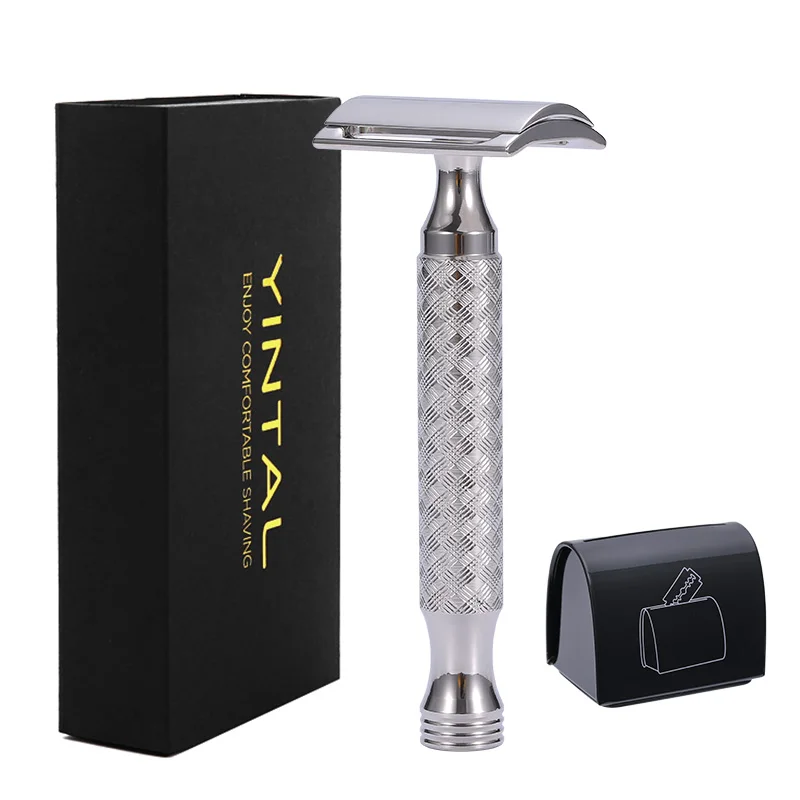 CNC 316L Stainless Steel Men's Manual Classic Double Edge Safety Razor With Blade Disposal Case