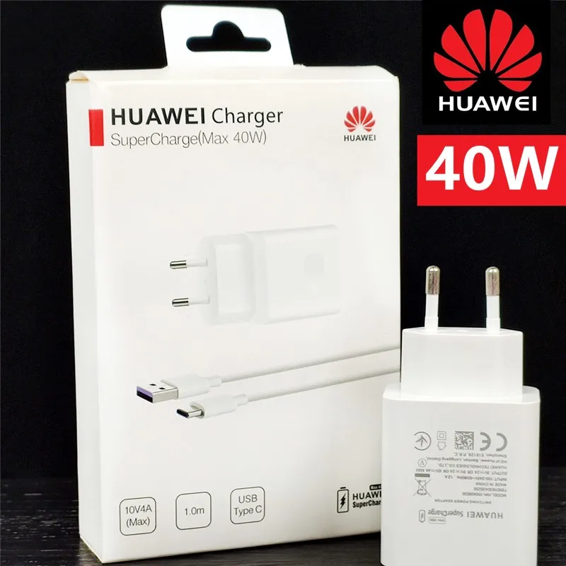 

Huawei P30 Pro Original Charger 40W SuperCharge EU Quick Travel Power Adapter 5A Usb C Cable For Mate 40 20 P40 P30 Pro P20 X2