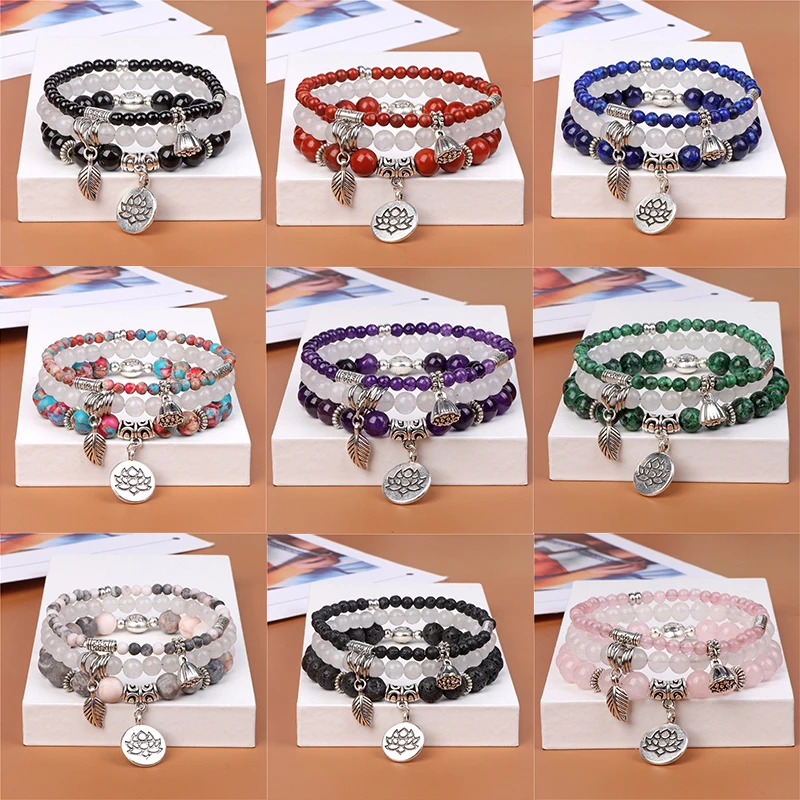 Оптовая продажа 3 шт./компл. браслет с бусинами из натурального камня 4 6 8 мм