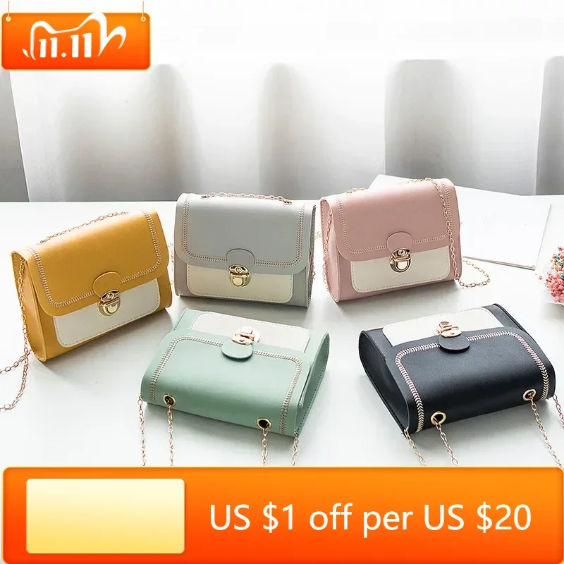 

Stitching Women Summer Shoulder Crossbody Bag Chain PU Leather Ladies Messenger Bag Female Small Square Bag Clutch Bags Handbags
