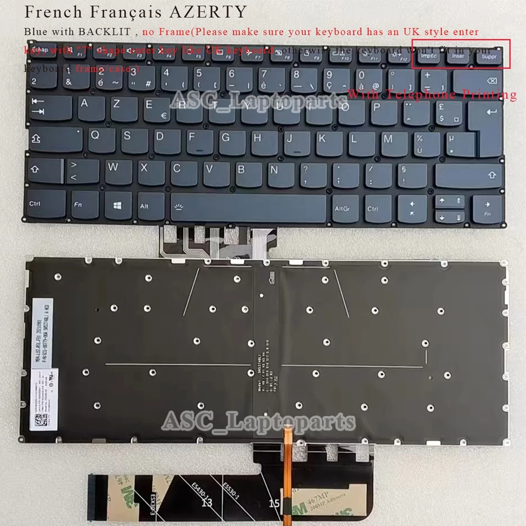 Фото Новая канадская французская клавиатура для Lenovo Flex 6-14ikb 6-14arr Yoga C740-14IML S740-14IIL, C640-13IML LTE, S740-14IIL с подсветкой №1