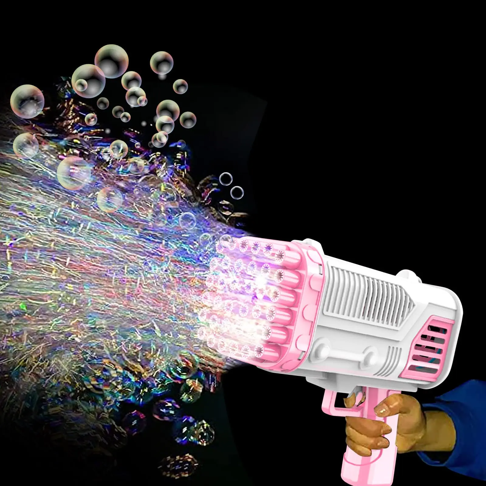 

Bubble Gun Rocket 36 Holes Soap Bubbles Machine Gun Shape Automatic Blower with Light Toys for Kids Pomperos Children‘s Day Gift