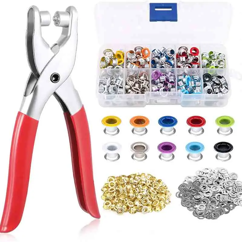 5mm Grommet Eyelet Plier Set, Eyelet Hole Punch Pliers Kit with 300 Metal Eyelets, Grommet Tool Kit for Leather Clothes Belt