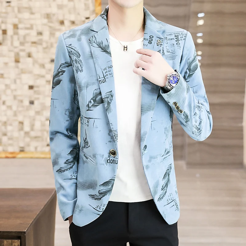 

Costume Homme Men's Printed Casual Personality Korean Version Small Suit Ruffian Slim Single Thin Coat Spring and Autumn Style