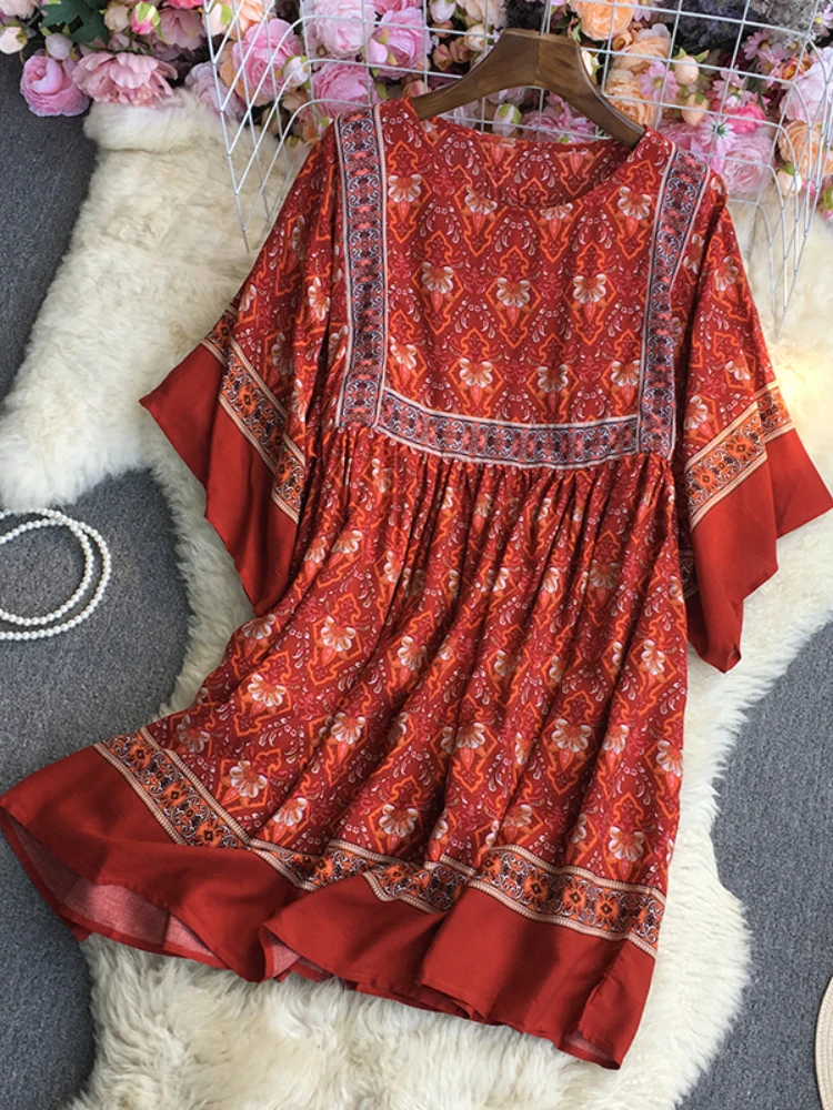 

Женское короткое платье с принтом Fitaylor, богемное платье с круглым вырезом и коротким рукавом, повседневное свободное платье трапециевидной...