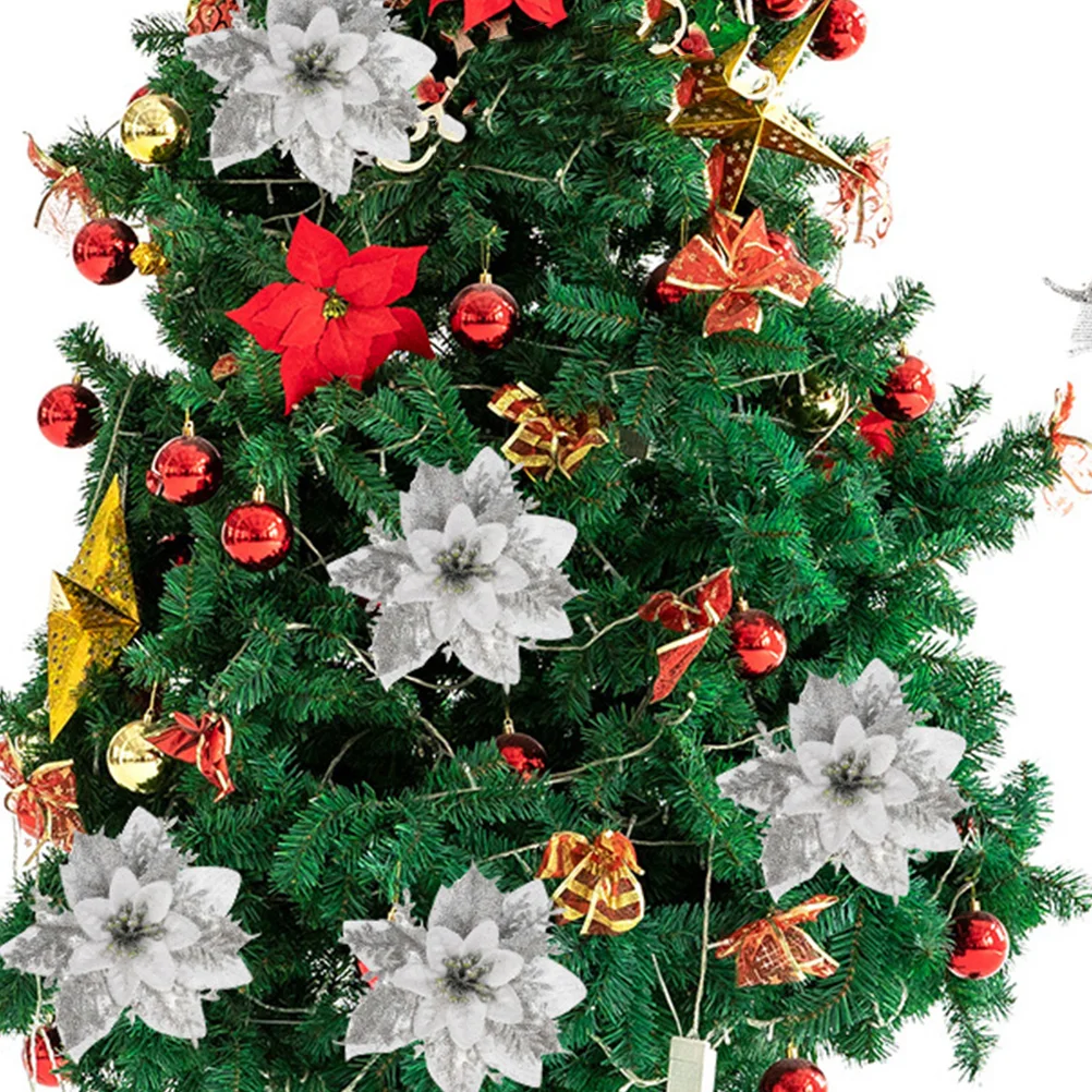 

Christmas Poinsettia Christmas Tree Poinsettia Ornament Decor Tree Decor Accessories Gold Powder Christmas Flower