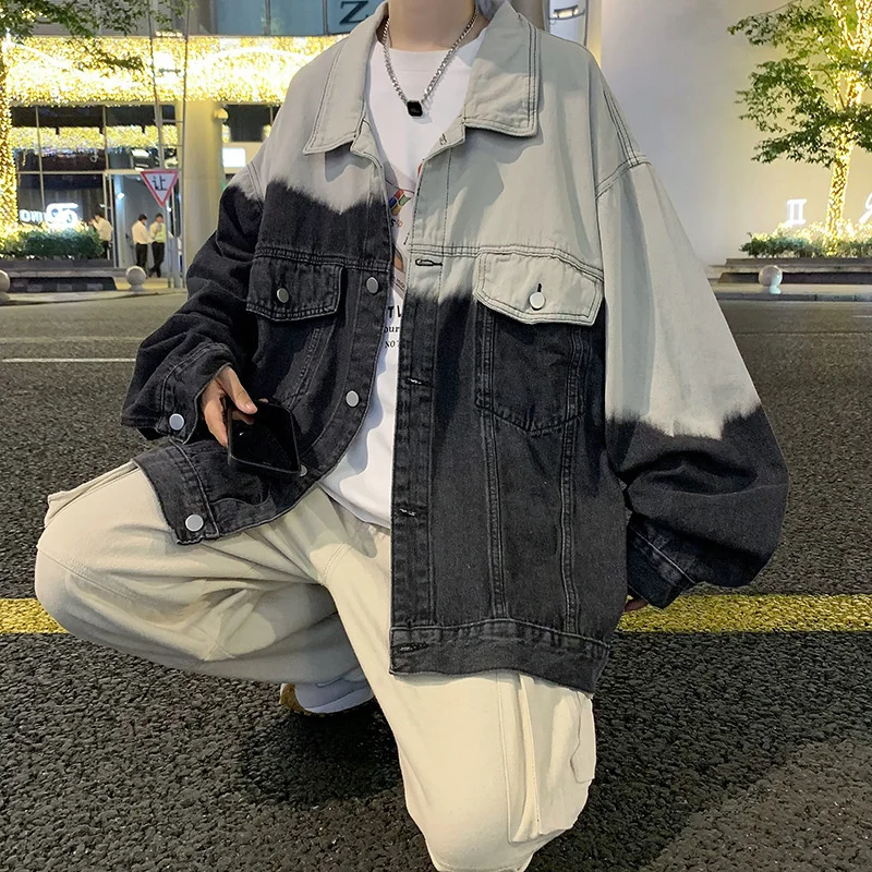 Мужская джинсовая куртка Tie-dye с градиентом осеннее пальто в Корейском стиле