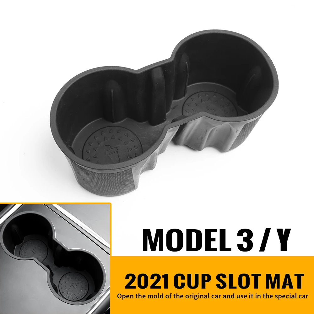 

For Tesla Model 3 Y 2021 TPE Car Water Cup Holder Insert Mat Card Slot Storage Organizer Auto Interior Modified Accessories