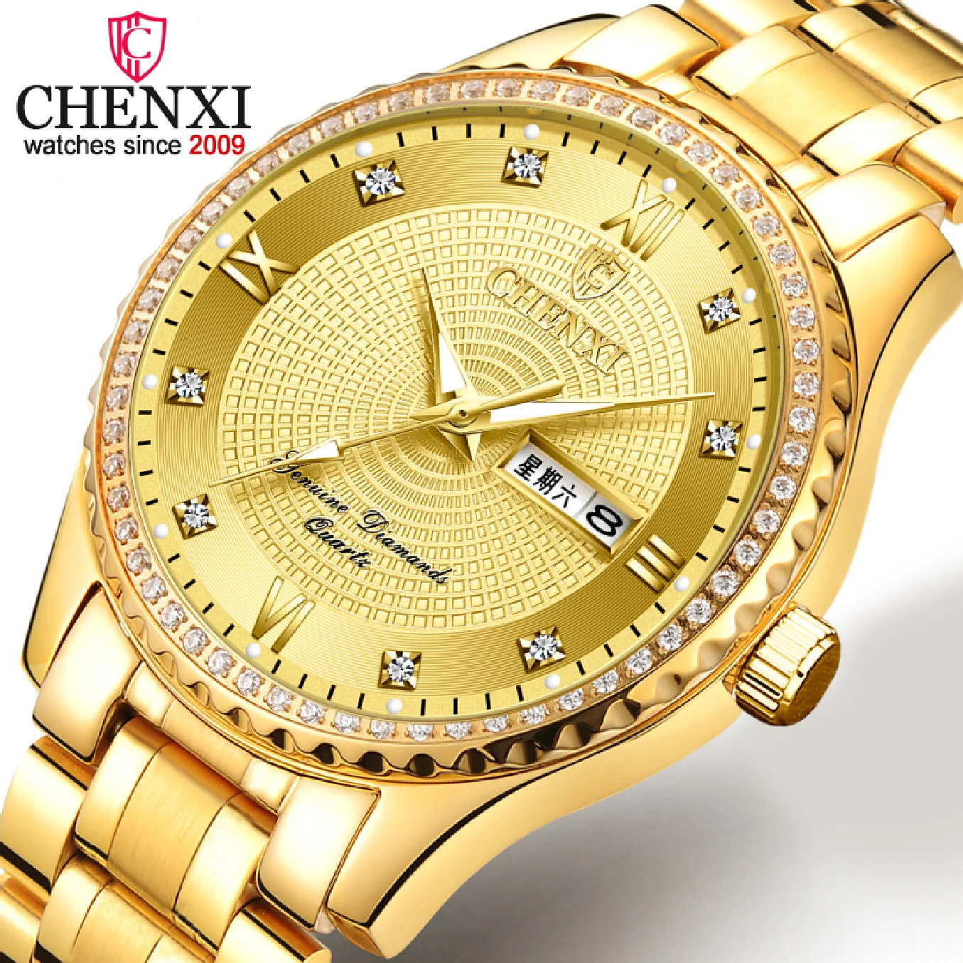 

CHENXI Golden Quartz Watch Men Top Luxury Wristwatch Waterproof Golden Male Wrist Watch Man Full Steel Clock relogio masculino