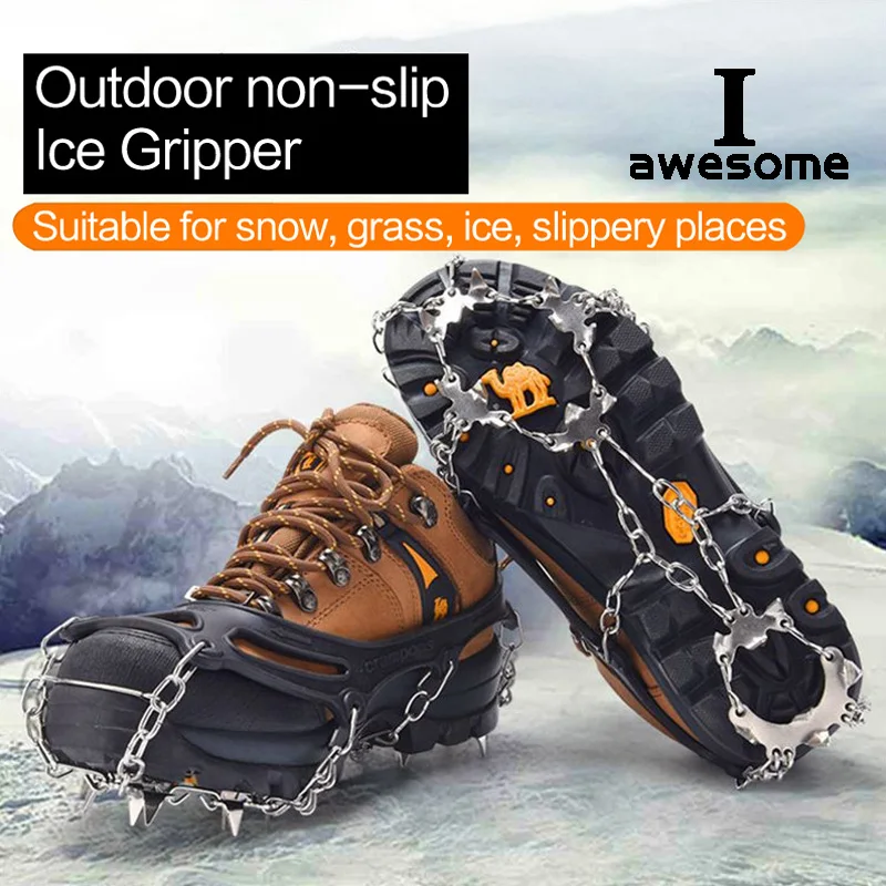 19 Teeth Stude Ice Gripper Spike for Shoes Anti-Slip Anti-Skid Non-slip Covers Snow Crampons Cleats Grips Climbing Shoe Boots
