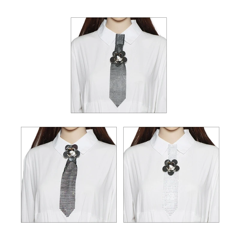

College Style Rhinestones Decorative Necktie JK Necktie for Stage Performance L21E