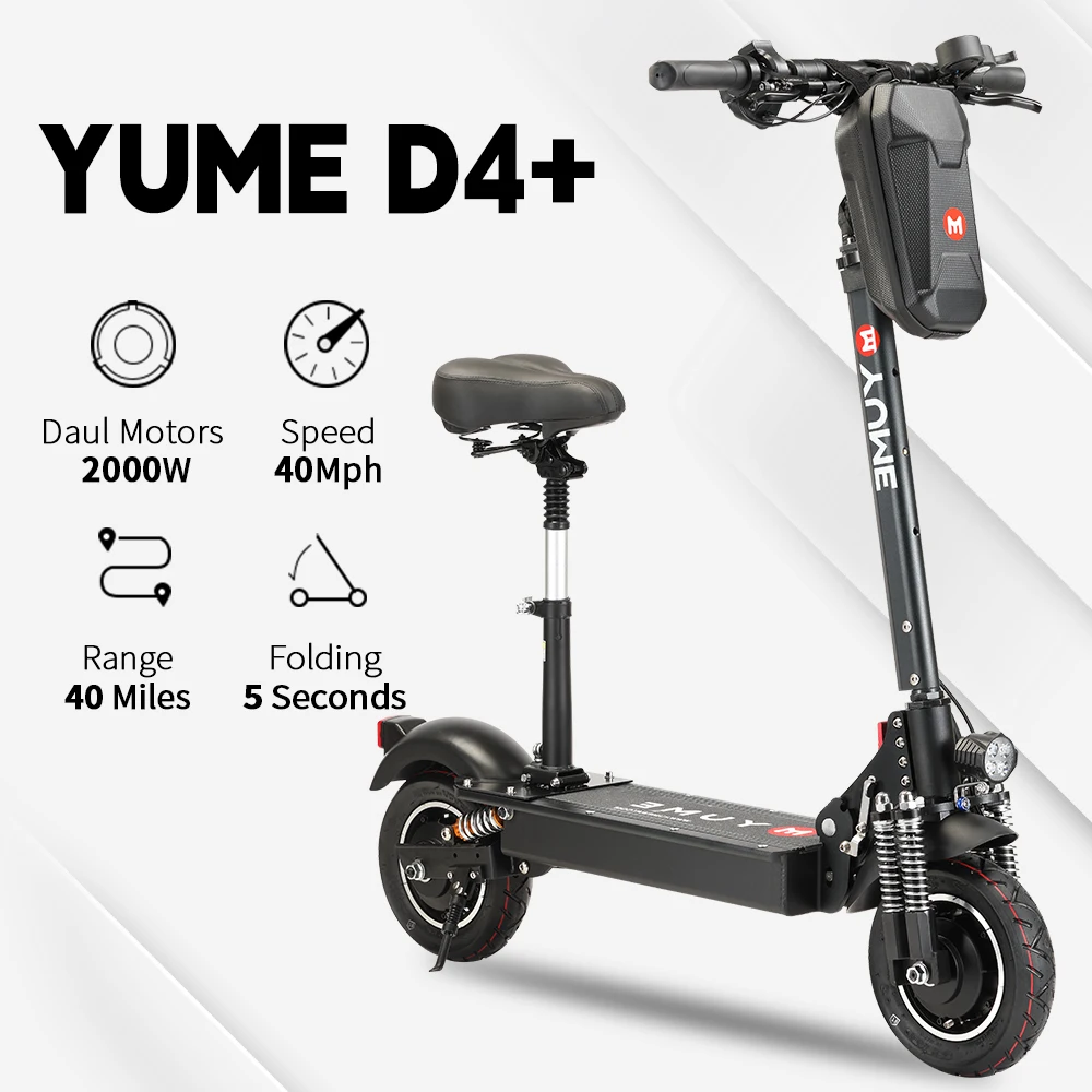 

YUME D4+ 10 Inch 52v 2000W Dual Motor 2 Wheels Folding Electric Scooter for Adult With Removable Seat