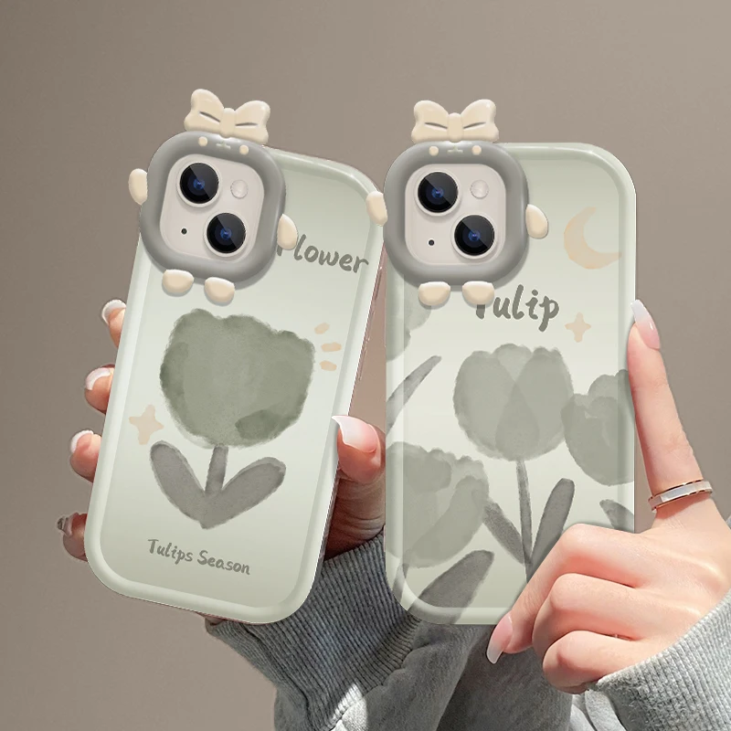 

For iPhone 11 Case 13 Pro 14 12 Plus X XS Max XR 6 6S 7 8 Flower Tulip Pattern Phone Cases Creative Cellphone Cover Coque Funda