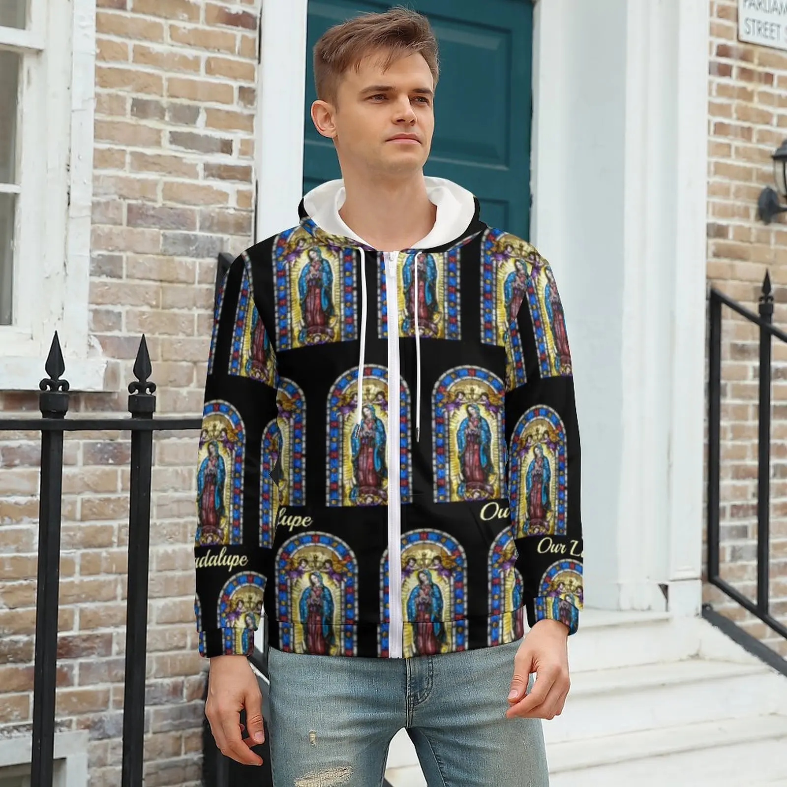 

Our Lady of Guadalupe Hoodie Virgin Mary Popular Mens Hoodies Mens Winter Zip Up Hoodie Big Size
