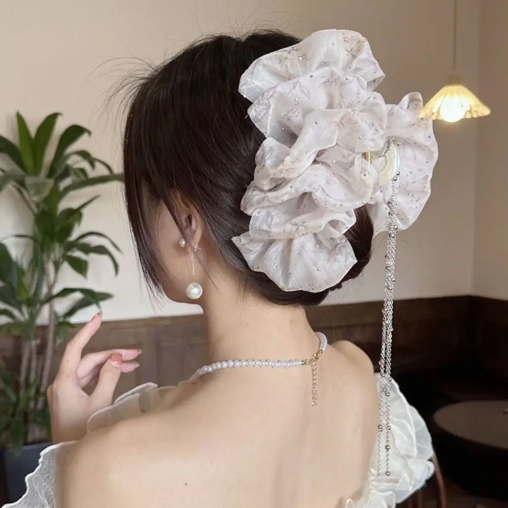 

Large Bowkont Hair Clips For Women Chiffon Mesh Bow Hair Claw Girls Ponytail Clip With Tassel Hair Accessories Headwear Gift