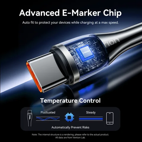 Кабель Vention 240 Вт USB C — Type C PD3.1 для быстрой зарядки для iPhone 17 15 16 Pro Macbook Samsung Ноутбук Supercharge Кабель USB Type C