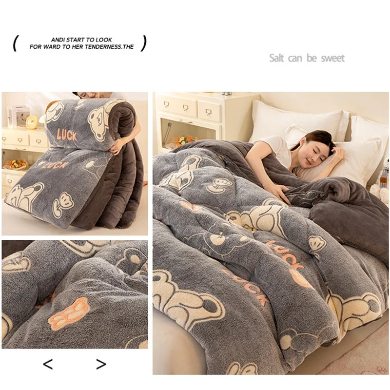 Snowflake Velvet Quilt Winter Thicken Lambs Wool Stitch Soft Warm Blanket Single Double Home Textiles Bedspread Bedding 이불