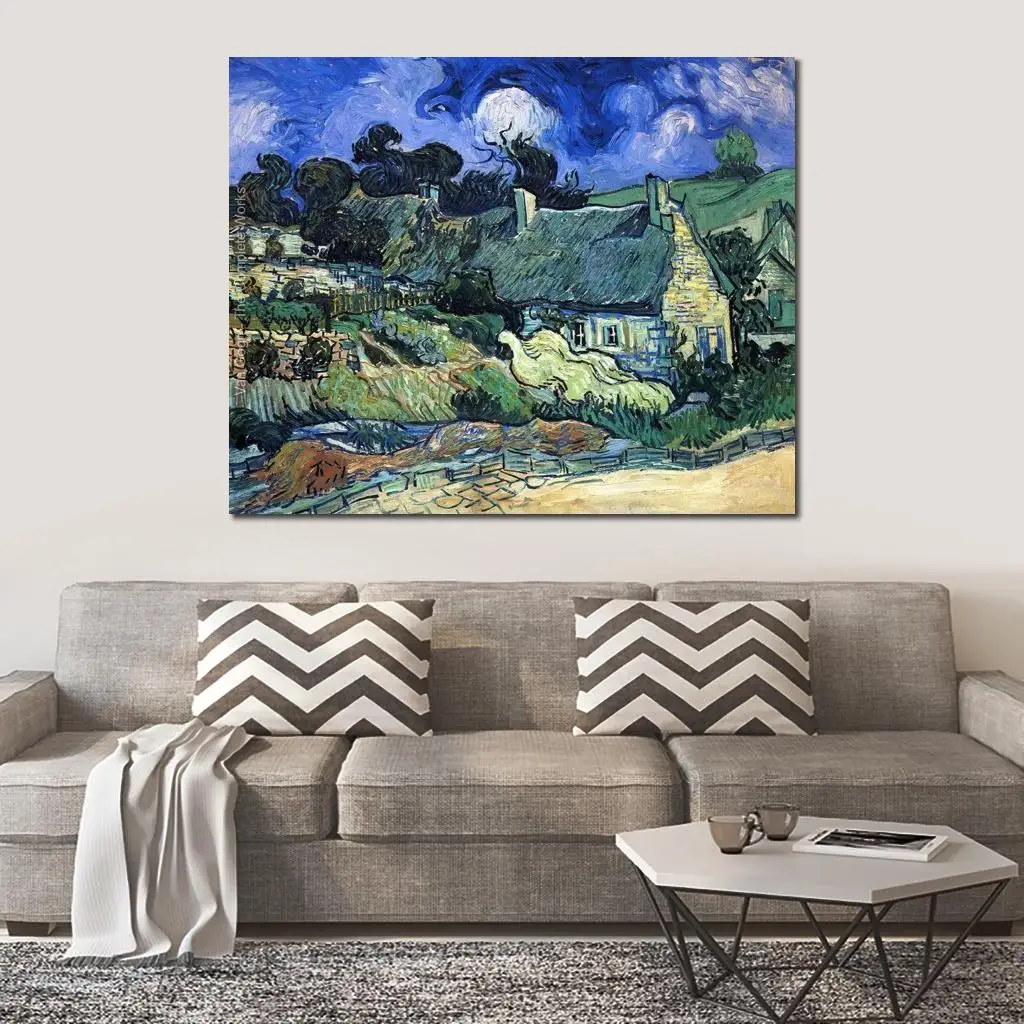 

Художественная масляная живопись дома с соломенной крышей репродукция коровиля Винсента Ван Гога ручная работа Высокое качество