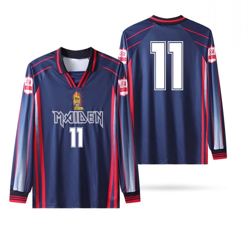 Retro Maiden Eddie Long Sleeve T-shirt Football Shirt Camisa Heavy Metal Lady Soccer Jersey