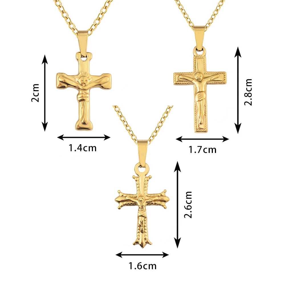 Gold Color Plated Cross Pendant Necklace for Men Women Stainless Steel Chain Simple Jewelry Gift