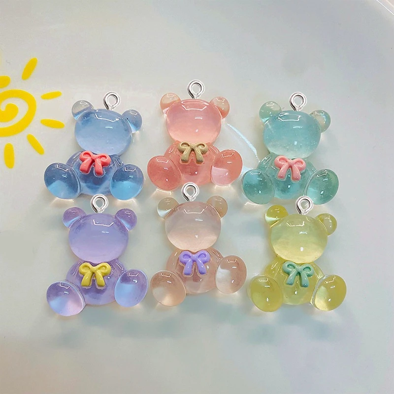 

10Pcs Kawaii Transparent Bear Resin Charms DIY Fashion Keychain Cabochon Decor Pendant Jewelry Flatback Craft Making Accessories