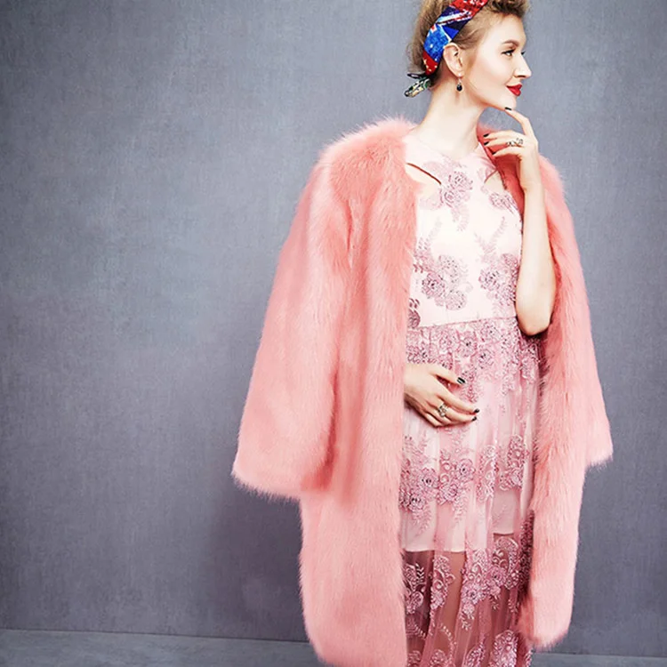 ICCLEK Ladies' long fur coat imitation fur coat women's fox hair lengthened thickened coat