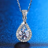 Elegant Moissanite Necklace For Women 925 Silver 1 CT Round Cut D Color Pass Diamond Test Drop Pendant Jewelry Party Gift