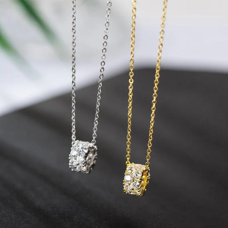 

Diamond inlaid small cylindrical necklace for women in South Korea 925 sterling silver, simple and compact zodiac collarbone