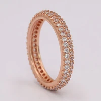 authentic 925 sterling silver rose gold pave rounded eternity with crystal ring for women wedding party europe pandora jewelry