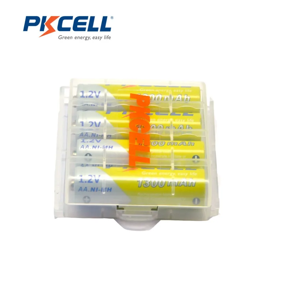 

4Pcs/PKCELL AA Rechargeable Battery AA 1.2V Ni-MH 2A 1300mAh AA Batteries with 1 Battery Case Box for DVD Mp3 Digital Camera