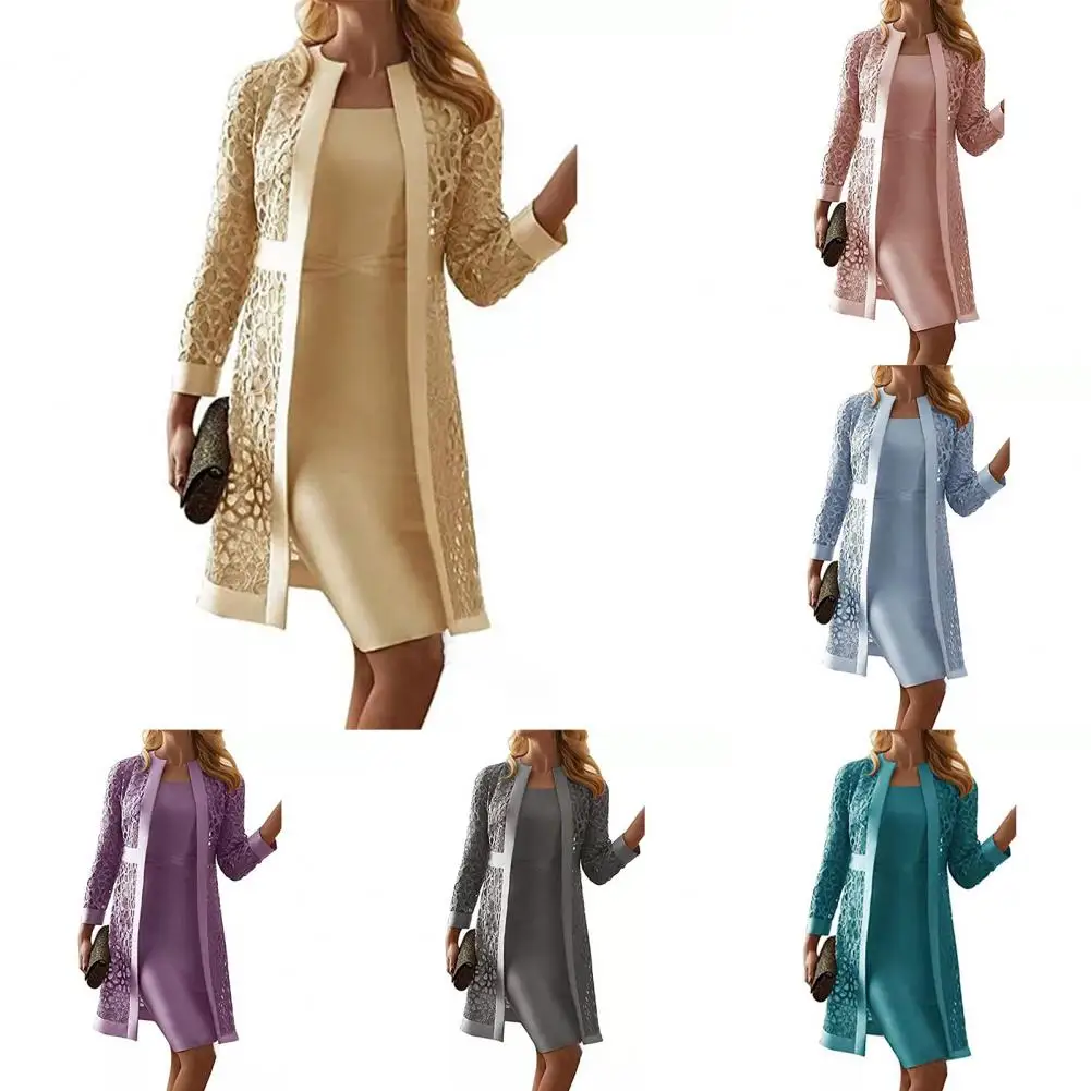 

Fashion Coat Solid Color Spring/Autumn Women Temperament Bodycon Dress Cardigan Set Female Cardigan for Evening Party