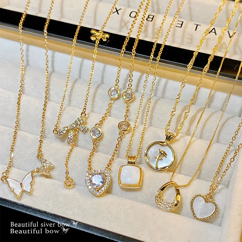Star Girl y2k Bling Rhinestone Necklace Choker Delicate Bow Butterfly Heart Pearl Chain Fashion Crystal Pendant OL Accessories