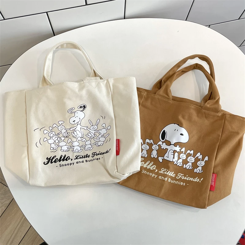 

20*19.6*12.7Cm New Snoopy Cartoon Cute Large-Capacity Leisure Handbag Kawaii Anime Printing Bento Bag Tote Bag for Girls Gifts