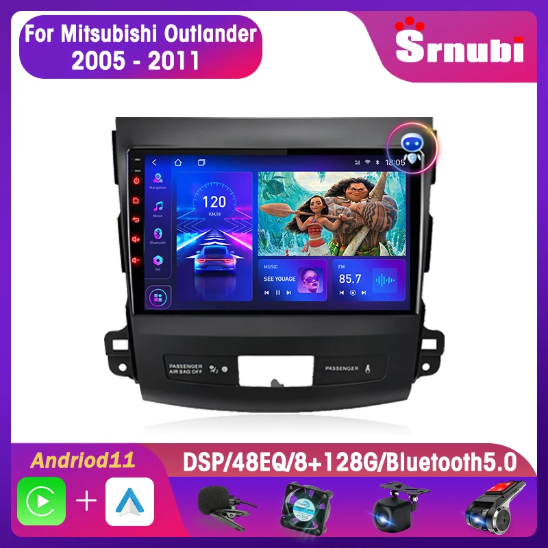 Srnubi 2Din Android 11.0 Car Radio for Mitsubishi Outlander 2 2005 - 2011 for Citroen C-Crosser Multimedia Player Carplay Stereo