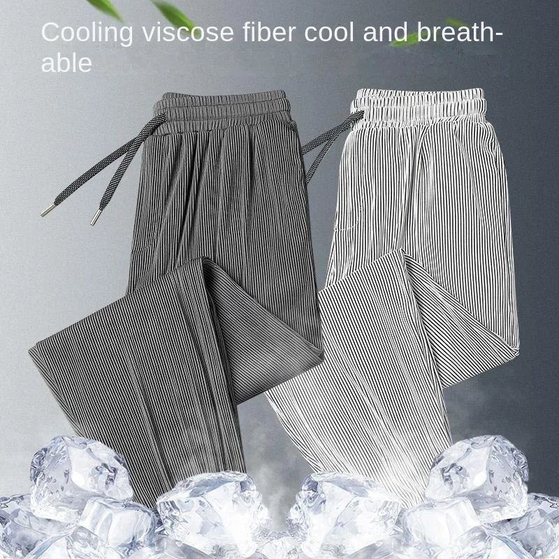 Summer Ice Silk Ultra-thin Ice Silk Pants Men's Loose Casual Pants Quick-drying Harajuku Fashion Pants Men's Thin Trousers