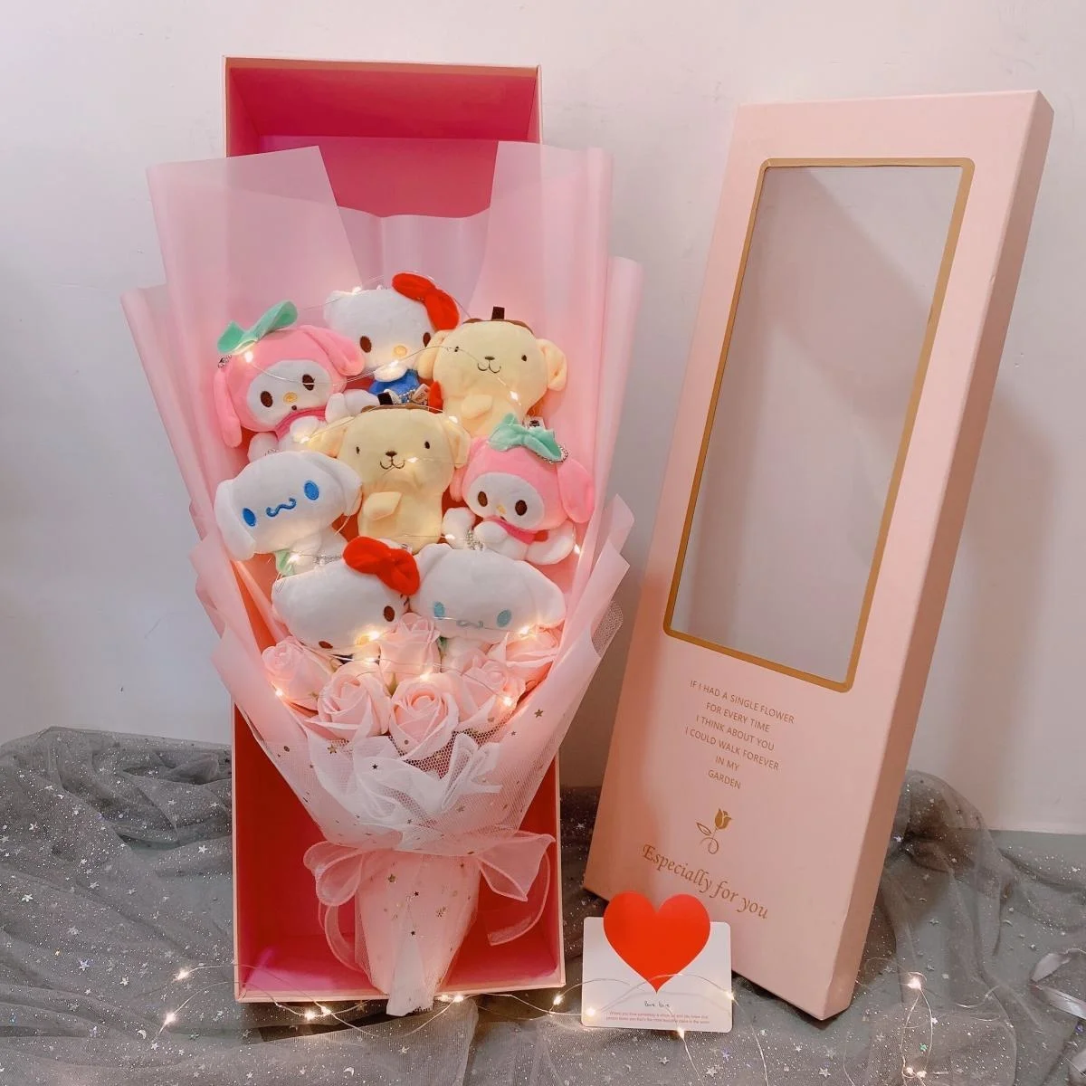 Букеты Hello Kitty со светодиодсветильник кой My Melody Cinnamoroll Kuromi Kawaii Плюшевые игрушки