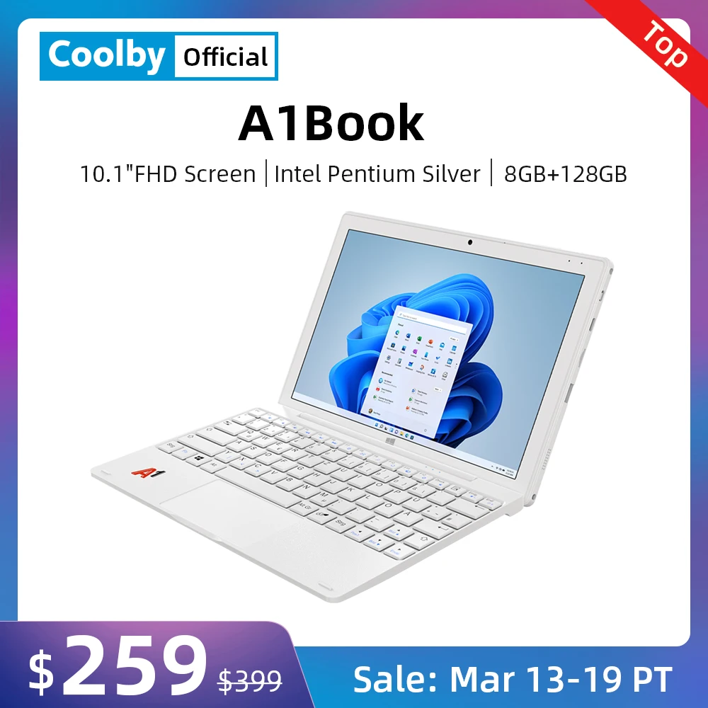Coolby A1Book 2 in 1 Windows 11 Tablet PC 10.1 inch FHD Screen Intel Pentium Silver N5030 Quad Core 8GB RAM 128GB ROM