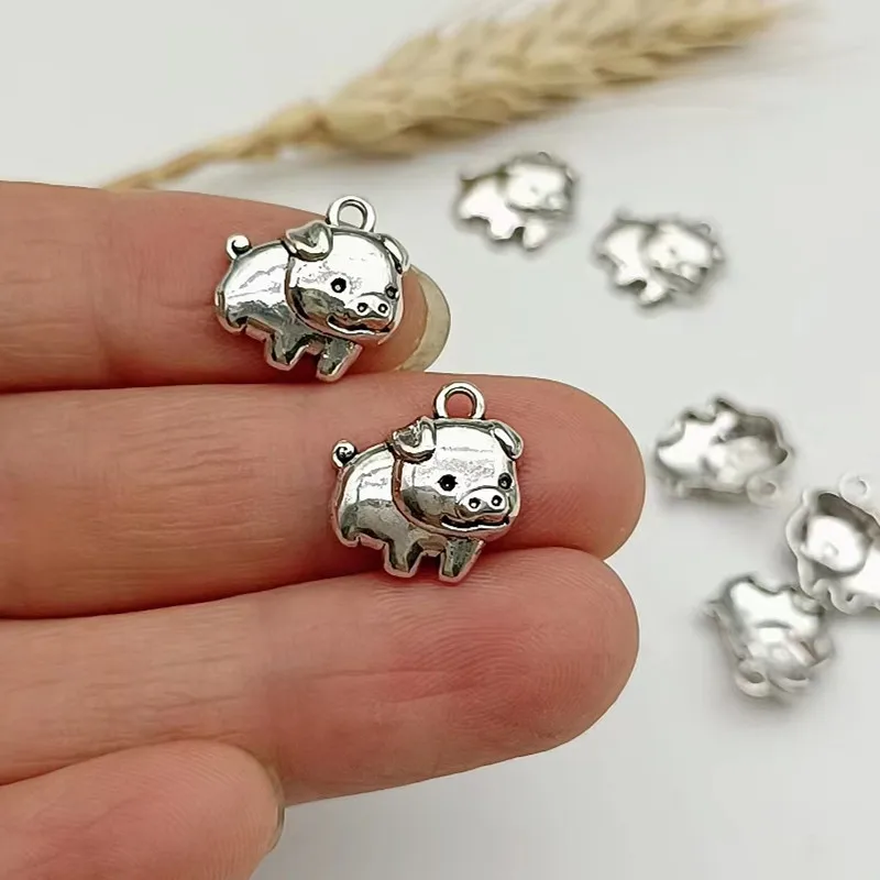 

12pcs 13x12mm Charm Pig Antique Crafting Pendant for Vintage Tibetan Silver Colorful DIY Handmade Jewelry Metal