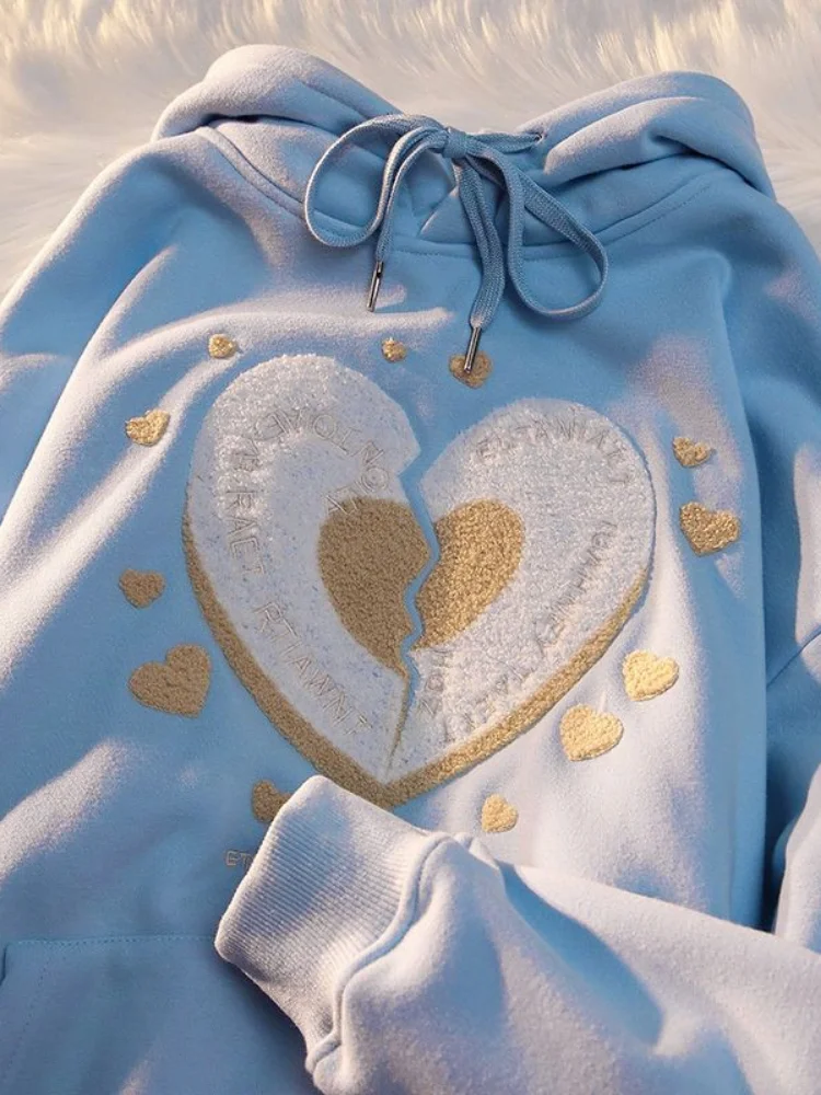 

Deeptown Harajuku Y2k Heart Embroidery Hoodies Women Korean Style Kpop Oversized Couples Pullover Hooded Sweatshirt 2022 Autumn